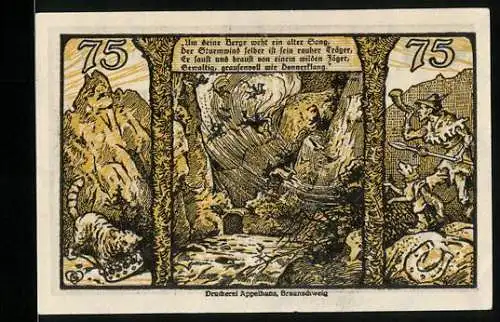 Notgeld Thale /Harz 1921, 75 Pfennig, Sturmwind vom Jäger aus
