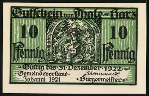 Notgeld Thale /Harz 1921, 10 Pfennig, Ein Reiter stürzt in eine Schlucht