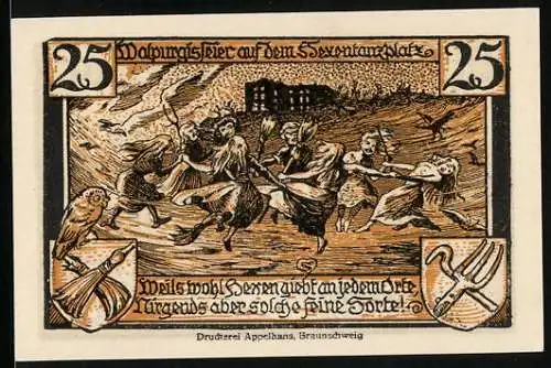 Notgeld Thale /Harz 1921, 25 Pfennig, Die Walpurgisfeier auf dem Hexentanzplatz