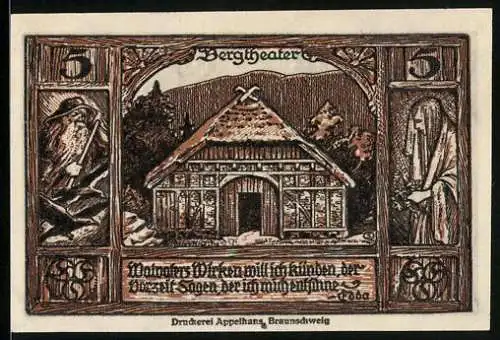 Notgeld Thale /Harz 1921, 5 Pfennig, Frontalansicht vom Bergtheater