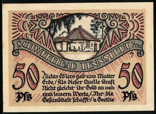 Notgeld Tennstedt i. Th., 50 Pfennig, Blick auf ein kleines Gutshaus