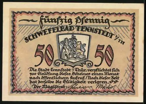 Notgeld Tennstedt i. Th., 50 Pfennig, Blick auf ein kleines Gutshaus