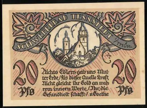 Notgeld Tennstedt i. Th., 20 Pfennig, Blick zur Kirche