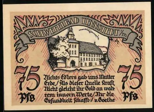 Notgeld Tennstedt i. Th., 75 Pfennig, Blick aufs Rathaus