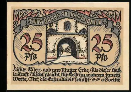 Notgeld Tennstedt i. Th., 25 Pfennig, Blick durch das Tor