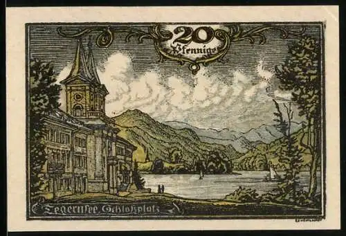 Notgeld Tegernsee 1921, 20 Pfennig, Schlossplatz mit Seeblick