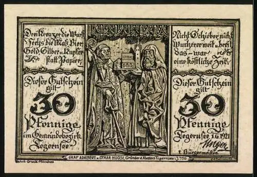 Notgeld Tegernsee 1921, 30 Pfennig, Das Kloser Tegernsee 1702