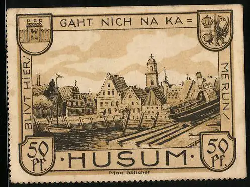 Notgeld Husum 1921, 50 Pfennig, Hafenpartie, Konterfei