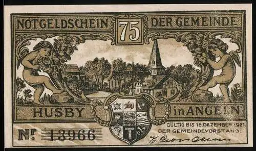 Notgeld Husby in Angeln, 75 Pfennig, Passrevision an der Strasse