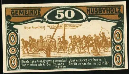 Notgeld Husbyholz 1921, 50 Pfennig, Weiher im Dorf