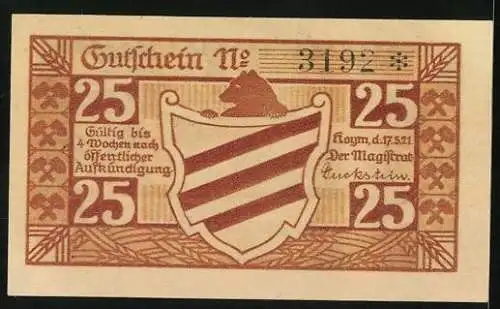 Notgeld Hoym 1921, 25 Pfennig, Landwirtschaft und Industrie