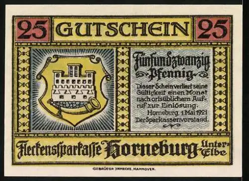 Notgeld Horneburg /Unter-Elbe 1921, 25 Pfennig, Das Geesthaus