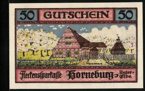 Notgeld Horneburg /Unter-Elbe 1921, 50 Pfennig, Das Marschhaus