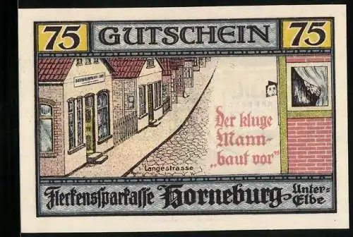 Notgeld Horneburg /Unter-Elbe 1921, 75 Pfennig, Blick in die Langestrasse