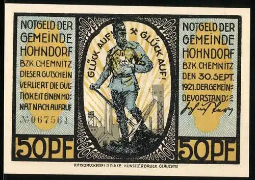 Notgeld Hohndorf /Chemnitz 1921, 50 Pfennig, Das Rathaus