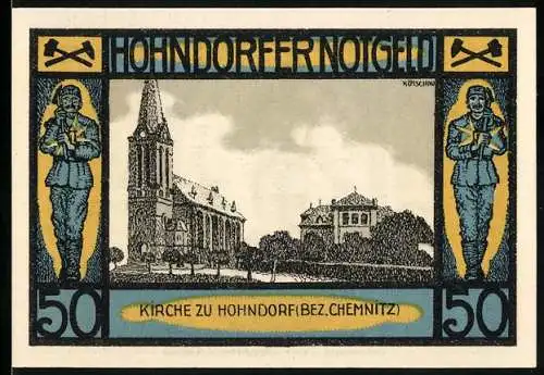 Notgeld Hohndorf /Chemnitz 1921, 50 Pfennig, Die Kirche
