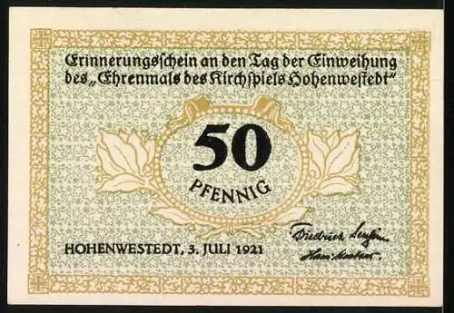 Notgeld Hohenwestedt 1921, 50 Pfennig, Männer in Anzügen