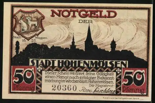 Notgeld Hohenmölsen, 50 Pfennig, Edelleute Pfaff und Saun 1450