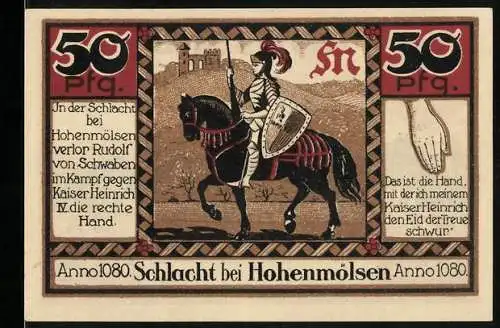 Notgeld Hohenmölsen, 50 Pfennig, Ritter zu Pferde anno 1080