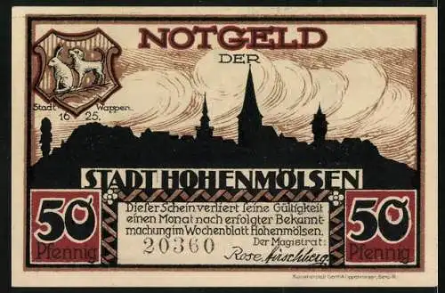 Notgeld Hohenmölsen, 50 Pfennig, Ritter zu Pferde anno 1080