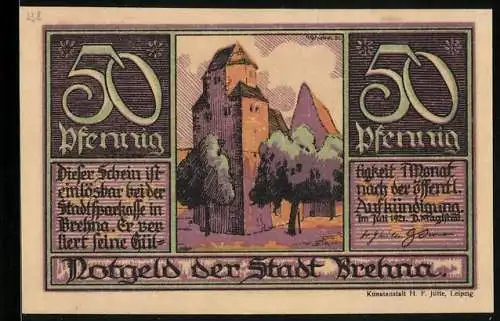 Notgeld Brehna 1921, 50 Pfennig, Martin Luther und Katharina v. Bora, das fromm-getreue Weib