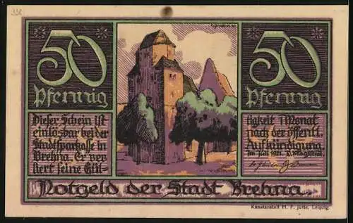 Notgeld Brehna 1921, 50 Pfennig, Martin Luther und Katharina v. Bora, Luthers Tischreden S. 309a