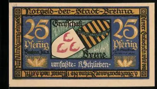 Notgeld Brehna 1921, 25 Pfennig, Wappen und Gesamtansicht