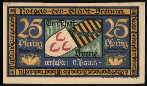 Notgeld Brehna 1921, 25 Pfennig, Ortsansicht vom Feld aus