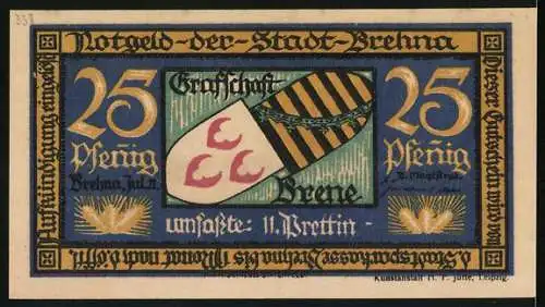 Notgeld Brehna 1921, 25 Pfennig, Ortsansicht aus der Ferne