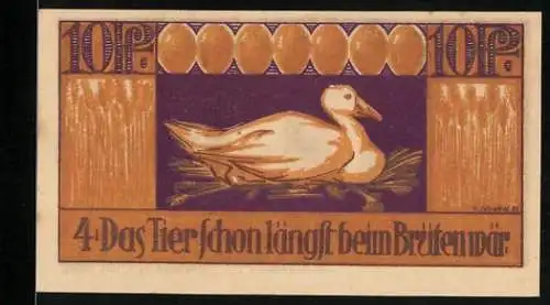 Notgeld Brehna 1921, 10 Pfennig, Ente und ihre goldenen Eier