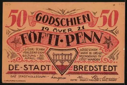Notgeld Bredstedt 1921, 50 Pfennig, Die alte Kirche