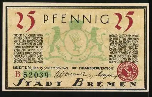 Notgeld Bremen 1921, 25 Pfennig, Der alte Domshof