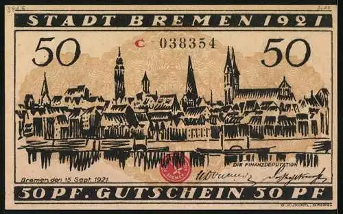 Notgeld Bremen 1921, 50 Pfennig, Kolonialwarenhändler und Industriearbeiter