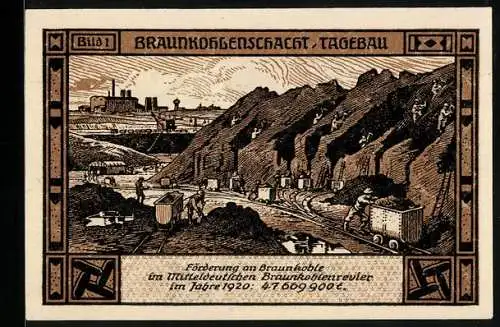 Notgeld Bitterfeld 1921, 50 Pfennig, Braunkohlenschacht, Tagebau