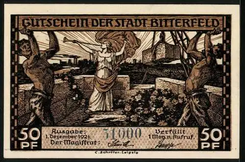 Notgeld Bitterfeld 1921, 50 Pfennig, Braunkohlenschacht, Tagebau