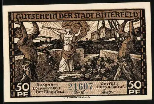 Notgeld Bitterfeld 1921, 50 Pfennig, Kohlenschacht, Tiefbau