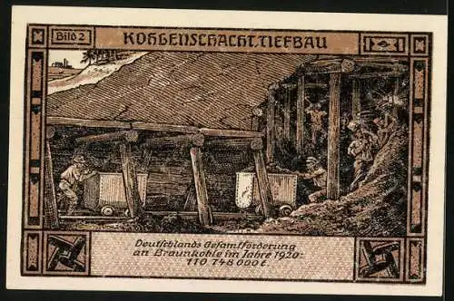 Notgeld Bitterfeld 1921, 50 Pfennig, Kohlenschacht, Tiefbau