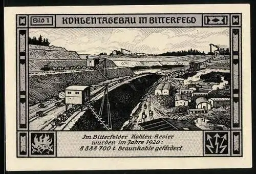Notgeld Bitterfeld 1921, 75 Pfennig, Kohlentagebau