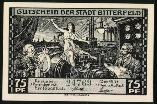 Notgeld Bitterfeld 1921, 75 Pfennig, Kohlentagebau