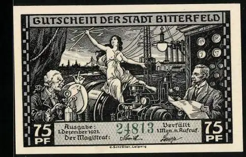 Notgeld Bitterfeld 1921, 75 Pfennig, Elektro-Chemie