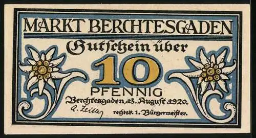 Notgeld Berchtesgaden 1920, 10 Pfennig, Bergmann in Uniform