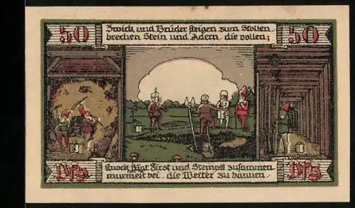 Notgeld Ballenstedt 1921, 50 Pfennig, Zwerge im Stollen
