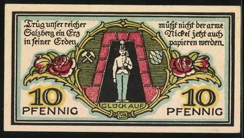 Notgeld Berchtesgaden 1920, 10 Pfennig, Bergmann an der Zeche