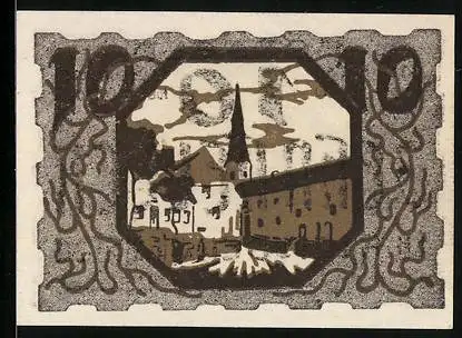 Notgeld Ulrichsberg /O.-Ö. 1920, 10 Heller, Ortspartie mit Blick zur Kirche