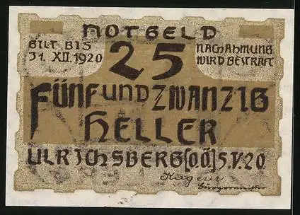 Notgeld Ulrichsberg /O.-Ö. 1920, 25 Heller, Der Obernhof
