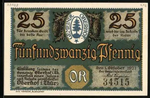 Notgeld Oberhof i. Thür. 1921, 25 Pfennig, Bobsleigh in der Kurve