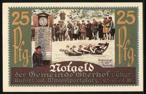 Notgeld Oberhof i. Thür. 1921, 25 Pfennig, Bobsleigh in der Kurve