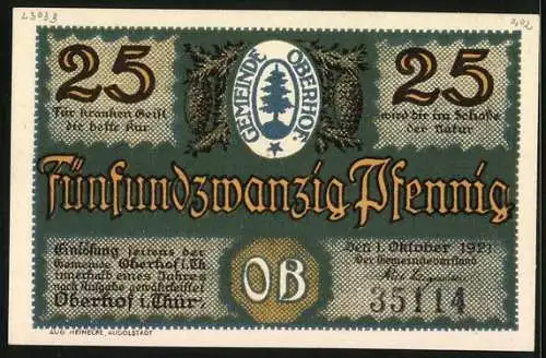 Notgeld Oberhof i. Thür. 1921, 25 Pfennig, Bobsleigh in der Kurve