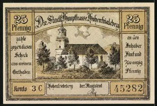 Notgeld Hohenfriedeberg, 25 Pfennig, Rathaus mit Ring