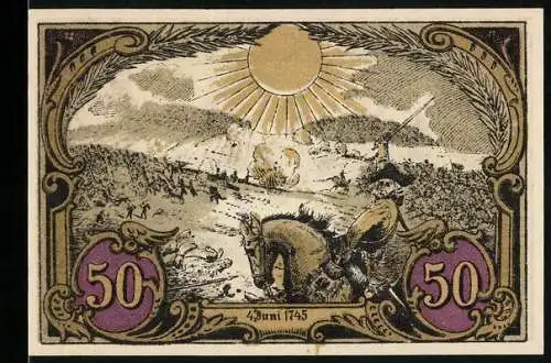 Notgeld Hohenfriedeberg, 50 Pfennig, Schlacht am 4. Juni 1745